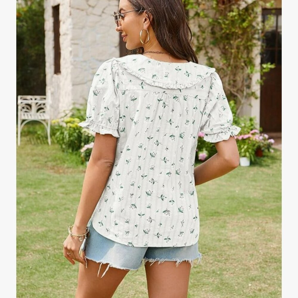 Ecowish Short Sleeve Button Down Peter Pan Collar- Size XL - Picture 4 of 10